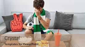  Presentation with hooligan - PPT theme having young-hispanic-man-football-hooligan background and a coral colored foreground