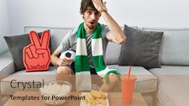  Presentation with memory game - Presentation theme with young-hispanic-man-football-hooligan background and a coral colored foreground