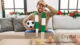  Presentation with hooligan - Presentation theme featuring young-hispanic-man-football-hooligan background and a coral colored foreground