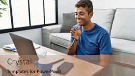  Presentation with sign language - Slide deck with young-hispanic-man-gesturing-sign background and a coral colored foreground