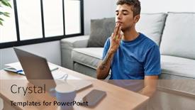  Presentation with sign language - Presentation design consisting of young-hispanic-man-gesturing-sign background and a coral colored foreground