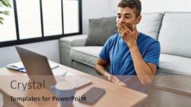  Presentation with sign language - PPT layouts enhanced with young-hispanic-man-gesturing-sign background and a coral colored foreground