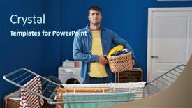  Presentation with attitude - PPT theme featuring young-hispanic-man-hanging-clothes background and a ocean colored foreground