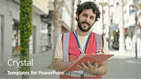  Presentation with survey - Slides with young-hispanic-man-having-survey background and a gray colored foreground