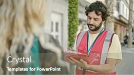  Presentation with survey - Theme enhanced with young-hispanic-man-having-survey background and a gray colored foreground