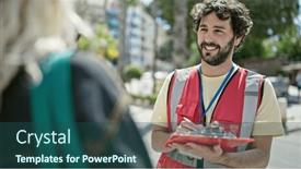  Presentation with survey - Presentation design featuring young-hispanic-man-having-survey and a ocean colored foreground