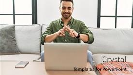  Presentation with speaking - Presentation enhanced with young-hispanic-man-having-video background and a coral colored foreground