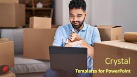  Presentation with new home - PPT theme enhanced with young-hispanic-man-having-video background and a tawny brown colored foreground