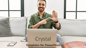  Presentation with language - Slide deck having young-hispanic-man-having-video background and a coral colored foreground