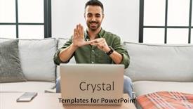  Presentation with language - PPT layouts with young-hispanic-man-having-video background and a coral colored foreground