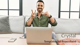  Presentation with language - PPT theme with young-hispanic-man-having-video background and a coral colored foreground