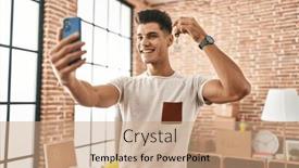  Presentation with house key - PPT theme consisting of young-hispanic-man-having-video background and a coral colored foreground