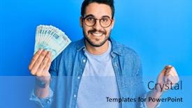  Presentation with victory - Slide deck with young-hispanic-man-holding-100 background and a light blue colored foreground