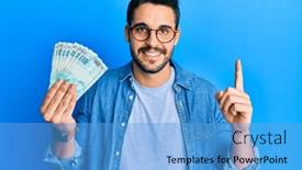  Presentation with hispanic - Beautiful slide deck featuring young-hispanic-man-holding-100 backdrop and a light blue colored foreground