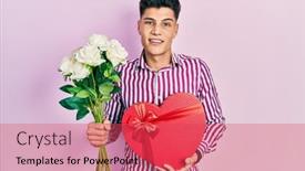  Presentation with anniversary - Presentation theme having young-hispanic-man-holding-anniversary background and a red colored foreground