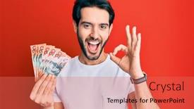  Presentation with australian - PPT theme having young-hispanic-man-holding-australian background and a coral colored foreground