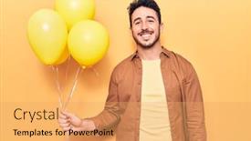  Presentation with balloons - PPT theme having young-hispanic-man-holding-balloons background and a yellow colored foreground