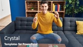  Presentation with money bitcoin - Presentation theme having young-hispanic-man-holding-bitcoin background and a  colored foreground