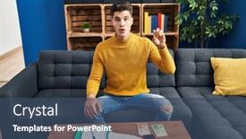  Presentation with money bitcoin - Presentation design featuring young-hispanic-man-holding-bitcoin background and a ocean colored foreground