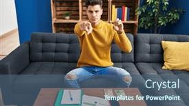  Presentation with money bitcoin - Slides featuring young-hispanic-man-holding-bitcoin background and a ocean colored foreground