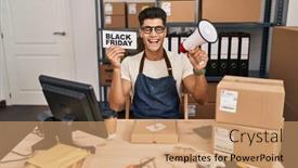 Presentation with friday - Presentation theme featuring young-hispanic-man-holding-black background and a coral colored foreground