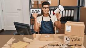  Presentation with friday - Slides with young-hispanic-man-holding-black background and a coral colored foreground