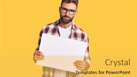  Presentation with blank - PPT layouts having young-hispanic-man-holding-blank background and a yellow colored foreground