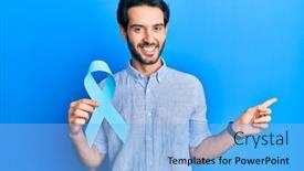  Presentation with blue ribbon - Audience pleasing presentation design consisting of young-hispanic-man-holding-blue backdrop and a light blue colored foreground