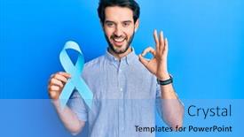  Presentation with blue ribbon symbol - Amazing slide set having young-hispanic-man-holding-blue backdrop and a light blue colored foreground