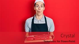  Presentation with raw meat - Amazing slide deck having young-hispanic-man-holding-board backdrop and a red colored foreground