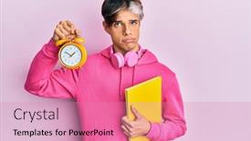  Presentation with book - Colorful PPT layouts enhanced with young-hispanic-man-holding-book backdrop and a coral colored foreground