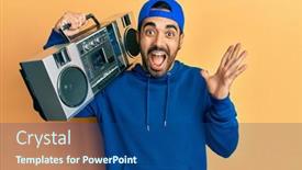  Presentation with hispanic - Beautiful slide deck featuring young-hispanic-man-holding-boombox backdrop and a ocean colored foreground