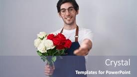  Presentation with acceptance - Presentation enhanced with young-hispanic-man-holding-bouquet background and a ocean colored foreground