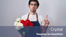  Presentation with direction - Theme enhanced with young-hispanic-man-holding-bouquet background and a ocean colored foreground