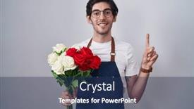  Presentation with roses - Presentation theme featuring young-hispanic-man-holding-bouquet background and a ocean colored foreground