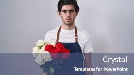  Presentation with upset - Slide deck featuring young-hispanic-man-holding-bouquet background and a  colored foreground
