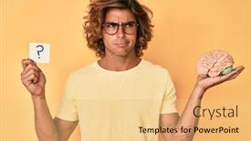  Presentation with brain - Beautiful slides featuring young-hispanic-man-holding-brain backdrop and a yellow colored foreground