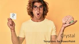  Presentation with brain - PPT layouts consisting of young-hispanic-man-holding-brain background and a yellow colored foreground