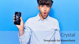  Presentation with cracked - Slide deck having young-hispanic-man-holding-broken background and a light blue colored foreground