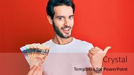  Presentation with canadian - Presentation design consisting of young-hispanic-man-holding-canadian background and a coral colored foreground