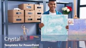  Presentation with canvas - PPT layouts enhanced with young-hispanic-man-holding-canvas background and a ocean colored foreground