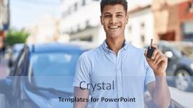  Presentation with car key - Theme with young-hispanic-man-holding-car background and a light blue colored foreground