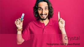  Presentation with memory computer - PPT theme with young-hispanic-man-holding-computer background and a  colored foreground