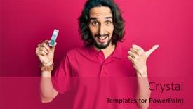  Presentation with computer memory - Theme enhanced with young-hispanic-man-holding-computer background and a  colored foreground