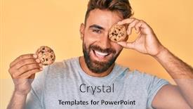  Presentation with cookie - Slide set enhanced with young-hispanic-man-holding-cookie background and a light gray colored foreground