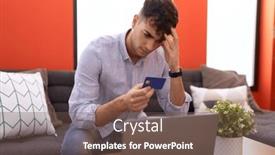  Presentation with credit card - Slide set enhanced with young-hispanic-man-holding-credit background and a tawny brown colored foreground