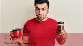  Presentation with cup coffee - Slides consisting of young-hispanic-man-holding-cup background and a crimson colored foreground