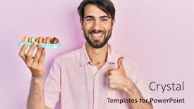  Presentation with hispanic - Presentation theme featuring young-hispanic-man-holding-delicious background and a lemonade colored foreground