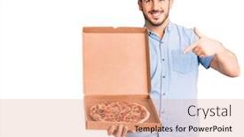  Presentation with pizza delivery - Theme consisting of young-hispanic-man-holding-delivery background and a coral colored foreground