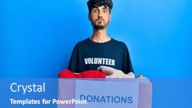  Presentation with donation - PPT theme featuring young-hispanic-man-holding-donation background and a teal colored foreground